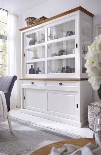 Buffetschrank Louisiana - mit Schiebetüren, teilmassiv, Weiß