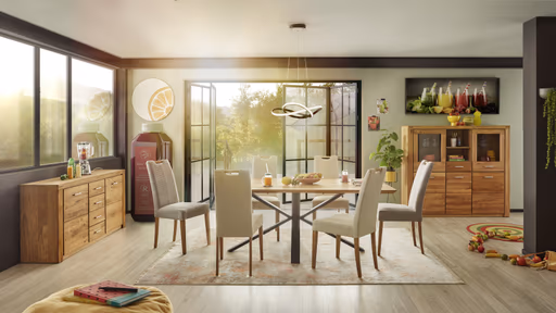 Esstisch - LB ca. 200x100 cm, Eiche massiv geölt, Schweizer Kante, Schwarz