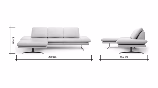Ecksofa Hubertus - Longchair links mit 2-Sitzer, Armlehne verstellbar, Leder, Creme