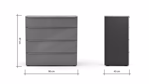 Kommode Colorado Beimöbel - Front Glas, Dunkelgrau matt, Griffe Edelstahlfarbig