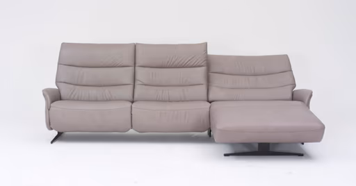 Ecksofa - 3-Sitzer mit Longchair rechts, Relaxfunktion motorisch, Leder, Eisengrau