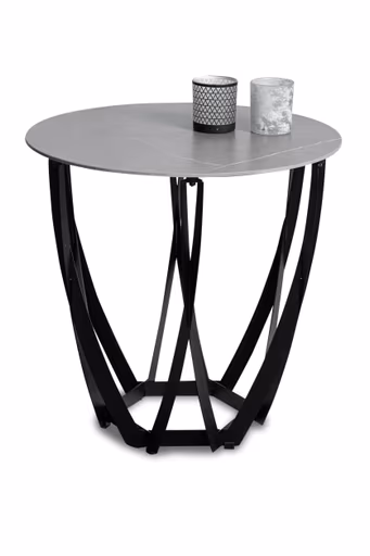 Beistelltisch - Ø/H ca. 50x50 cm, Hellgrau marmoriert, Schwarz