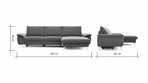 Ecksofa Gotera - 1,5-Sitzer med. + 1,5-Sitzer med. mit Longchair rechts inkl. Rückenlehne verstellbar, Stoff, Anthrazit