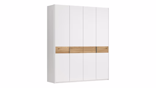 Drehtürenschrank Viana - B ca. 204 cm, Lack, Weiß, Riffholz, Wildeiche