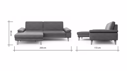 Ecksofa Houston - Longchair groß links mit 1,75-Sitzer, inkl. Sitztiefenverstellung und Armlehne klappbar, Leder, Dunkelbraun