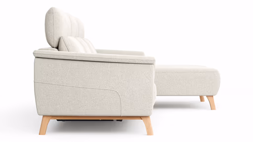 Ecksofa Nevin - 2-Sitzer mit Longchair rechts, inkl. Relaxfunktion (motorisch) und Kopfpolsterverstellung, Stoff, Weiß