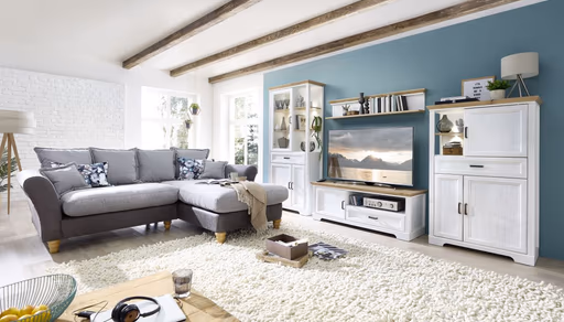 Vitrine - mit Beleuchtung, Weiß, Eiche Dekor