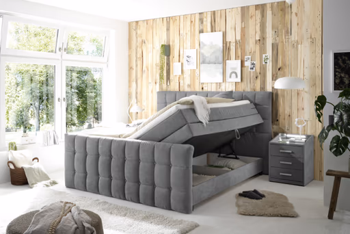 Boxspringbett - Liegefläche ca. 180x200 cm, Stoff, Dunkelgrau