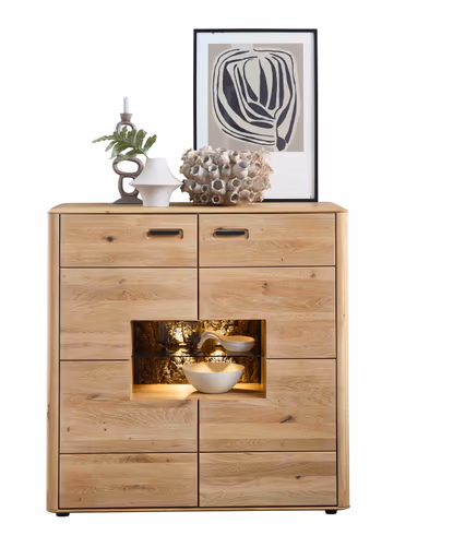 Highboard - mit Beleuchtung, Wildeiche massiv