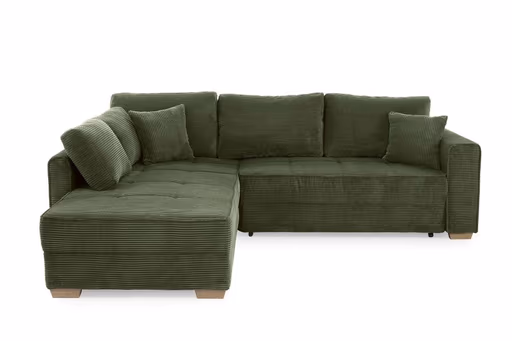 Ecksofa JAMELL - 2,5-Sitzer, Ecke rechts inkl. Schlaffunktion mit Bettkasten, Stoff, Grün