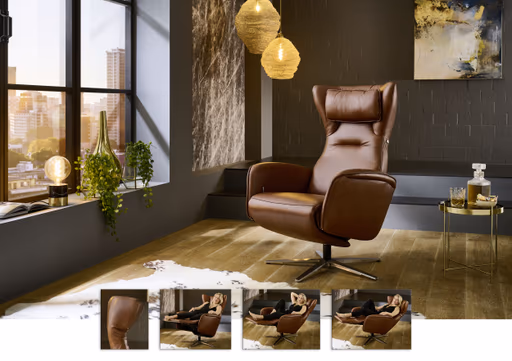 Sessel - Gr.M, Relaxfunktion, Leder, Cognac