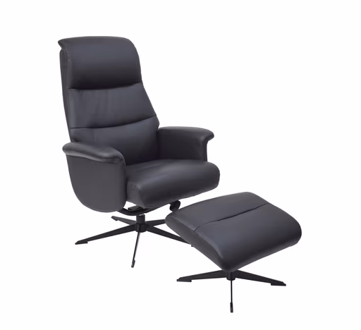 TV-Sessel MENNIS mit Hocker - drehbar, Relaxfunktion, Kopfteilverstellung, Leder, Schwarz