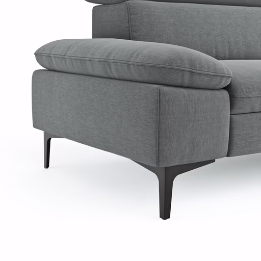 Ecksofa Felipa - 2,5-Sitzer mit Longchair rechts inkl. Kopfteil verstellbar, Stoff, Grau