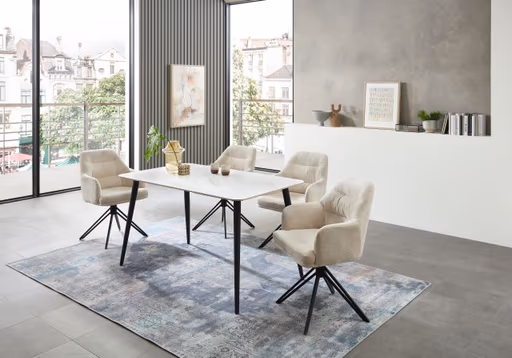 Esstisch - LB ca. 140x80 cm, Weiß marmoriert, Schwarz