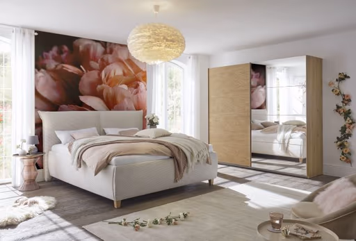  Boxspringbett HADAI- Liegefläche ca. 180x200 cm, Stoff, Beige, Bonell/Bonell