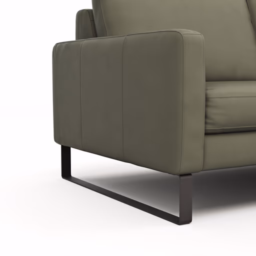 Sofa Enna - 3-Sitzer, Armlehne A, Leder, Olive, Kufe, Schwarz