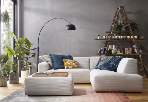 Ecksofa Elementos - 1,5-Sitzer links mit Ecke rechts, Stoff, Weiß