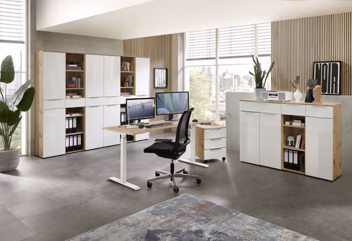 Büroregal - B ca. 40 cm, Artisan Eiche Nachbildung, Weiß