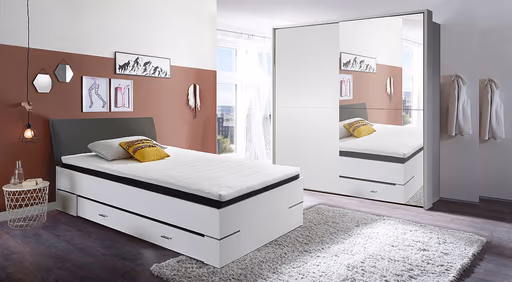 Schwebetürenschrank- B ca. 170 cm, Weiß, Spiegel