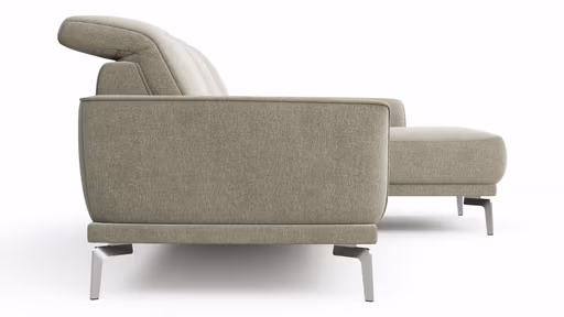 Ecksofa Amadena - 2-Sitzer mit Longchair rechts inkl. Kopfteilverstellung, Stoff, Limone