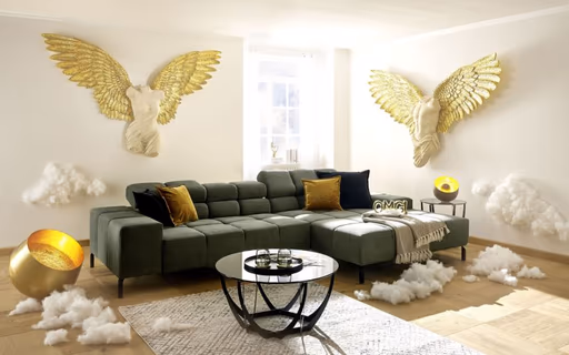 Ecksofa CLIVIA - 2-Sitzer mit Longchair rechts, Kopfteil verstellbar, Feincord, Altrosa