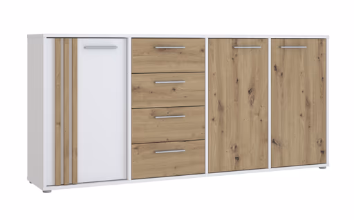 Sideboard- Weiß, Eiche Dekor