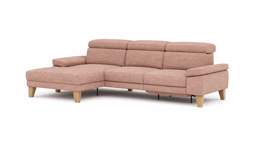 Ecksofa Hudson - Longchair links mit 2,5-Sitzer, inkl. Kopfteil/Armlehne verstellbar und Relaxfunktion (motorisch), Stoff, Kupfer