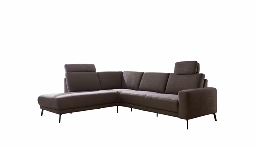 Ecksofa EM Santarem - mit Kopfstützen, Ecke links mit 3-Sitzer, Stoff, Grau