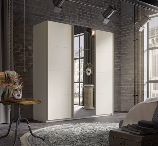 Schwebetürenschrank RIVASA- B ca. 203 cm, Champagner, Spiegel