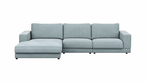 Ecksofa Juni - Longchair links mit 2-Sitzer, Stoff, Hellblau