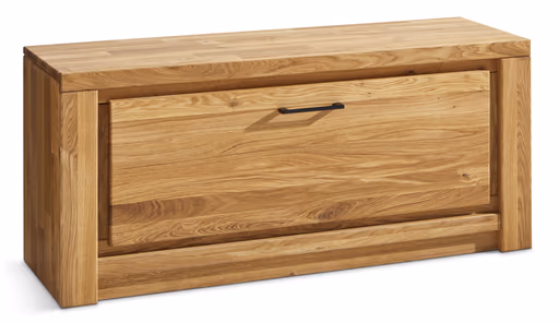 Schuhschrank Farmingdale - Eiche massiv, natur geölt mit Sitzkissen schwarz