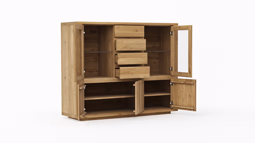 Highboard Bakersfield - sichtbare Rückwand geschroppt, Asteiche massiv, geölt