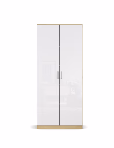 Drehtürenschrank RHONDA- B ca. 91 cm, Eiche Dekor, Weiß, Hochglanz