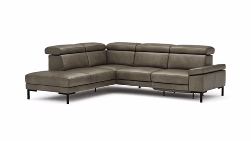Ecksofa Hudson - Ecke links mit 2,5-Sitzer inkl. Kopfteil/Armlehne verstellbar und Sitzvorzug/Relaxfunktion (motorisch), Leder, Braungrün