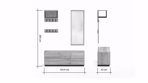 Garderobenkombination Williston - Korpus Wildeiche bianco / Front sandgestrahlt