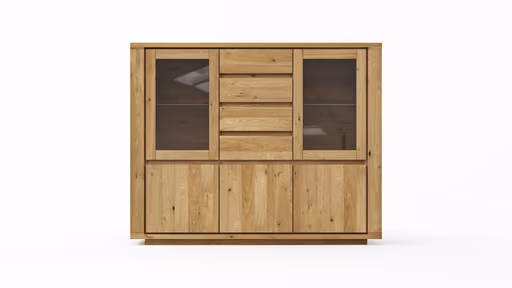 Highboard Bakersfield - sichtbare Rückwand geschroppt, Asteiche massiv, geölt