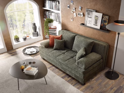 Sofa JONAH - 2-Sitzer inkl. Schlaffunktion und Bettkasten, Stoff, Dunkelgrün