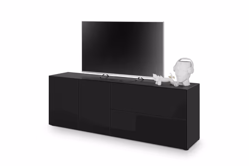 Lowboard - B ca. 181 cm, Schwarz, Keramikoptik