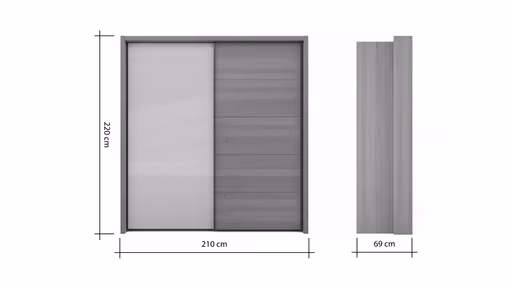 Schwebetürenschrank Lenoso - B. ca. 210 cm, Eiche massiv, Glas Champagner