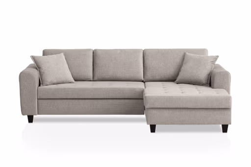 Ecksofa - 2-Sitzer, Ecke rechts inkl. Schlaffunktion mit Bettkasten, Stoff, Steingrau