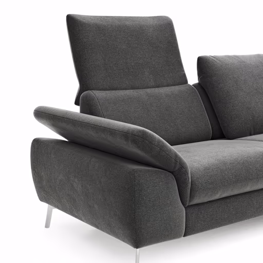 Ecksofa Gotera - 1,5-Sitzer med. + 1,5-Sitzer med. mit Longchair rechts inkl. Rückenlehne verstellbar, Stoff, Anthrazit