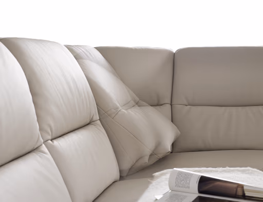 Wohnlandschaft EM St. Gallen - Hocker links, Relax-Eckteil, 3-Sitzer rechts, Leder, Natur