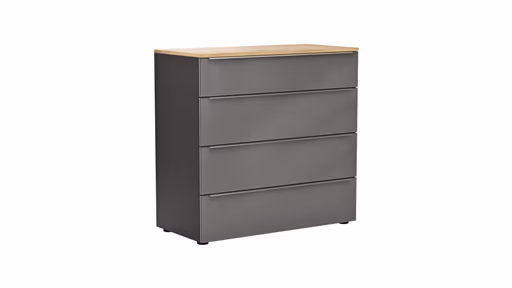 Kommode Colorado Beimöbel - Front Glas, Dunkelgrau matt, Griffe Edelstahlfarbig