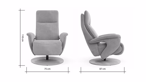 Sessel Tulsa Relax - Größe M, inkl. Kopf-/Fußteil/Rückenlehne verstellbar, Stoff, Graubeige