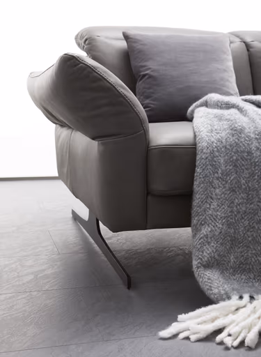 Ecksofa Rockport B - 2,5-Sitzer mit Longchair rechts inkl. Kopfteil/Sitztiefe/Armlehne verstellbar, Leder, Grau