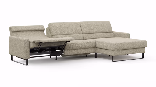 Ecksofa Valera - 3-Sitzer mit Longchair rechts inkl. Rückenlehne verstellbar und Relaxfunktion motorisch, Stoff, Limone