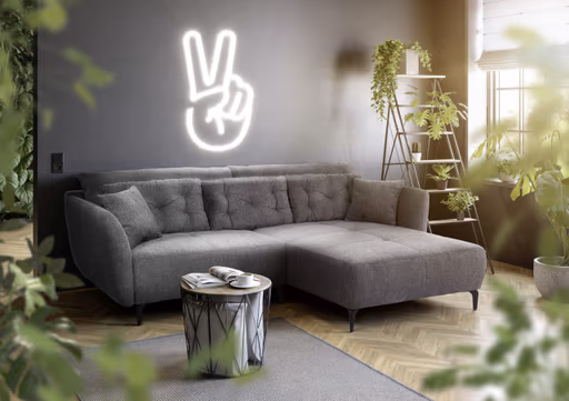 Ecksofa JANEK - 2,5-Sitzer, Ecke rechts, Stoff, Dunkelgrau