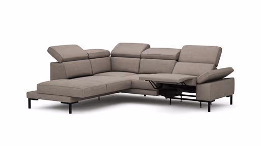 Ecksofa Hudson - Ecke links mit 2,5-Sitzer, inkl. Kopfteil/Armlehne verstellbar und Sitzvorzug/Relaxfunktion (motorisch), Stoff, Khaki