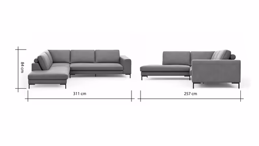 Ecksofa Solano - Ecke Links, 2,5-Sitzer, Leder, Hellgrau