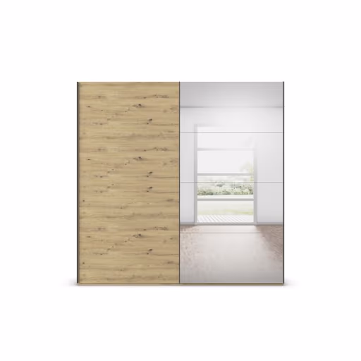 Schwebetürenschrank ROVERO- B ca. 225 cm, Eiche Dekor, Spiegel